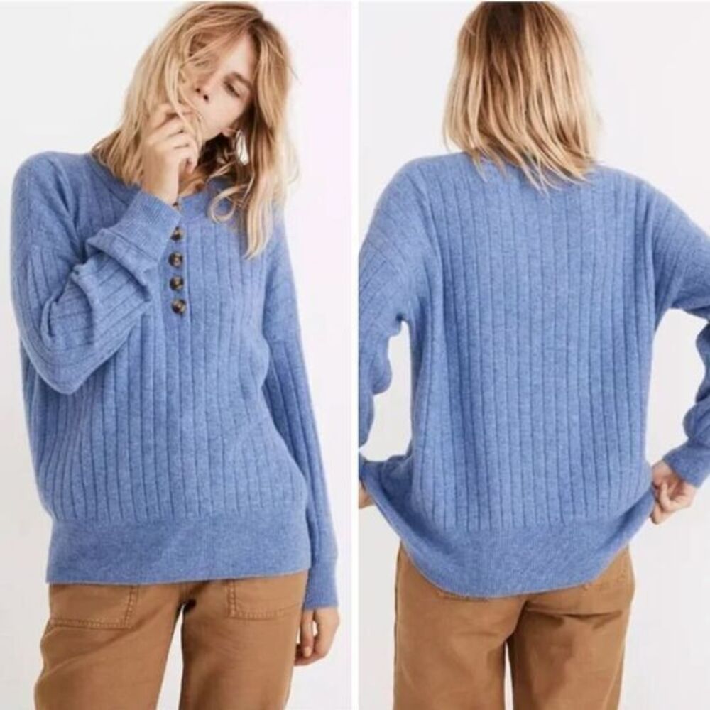 NEW Madewell‎ Donegal bowden Henley Sweater in Coziest Yarn, blue, 4X